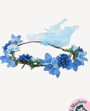 Blomsterkrans Med Blå Blomster Chiffonbånd