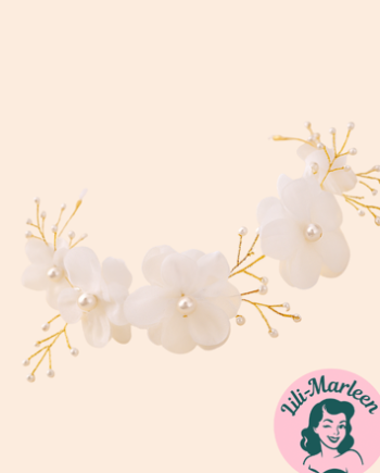 Blomsterkrans Med Hvide Blomster Perler Guld