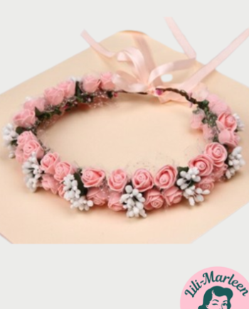 Blomsterkrans Med Små Roser Tyl Lys Peach Hvid