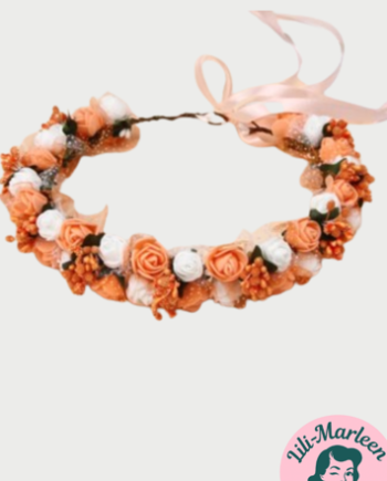 Blomsterkrans Med Små Roser Tyl Mørk Peach Hvid