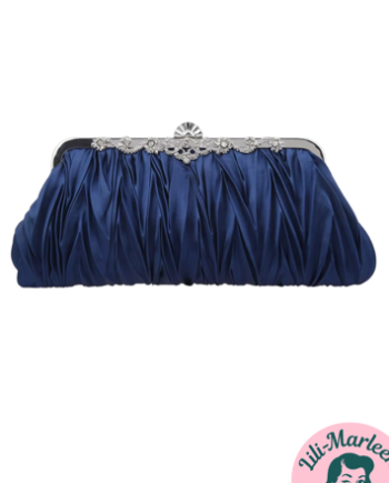 Festtaske Navyblå Satin Med Elegant Rhinestone Detalje