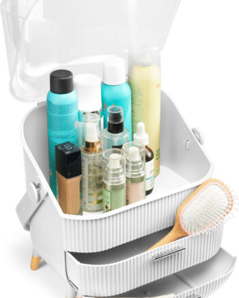 Gillian Jones Makeup Organizer Med Håndtag Skuffer Hvid Stor