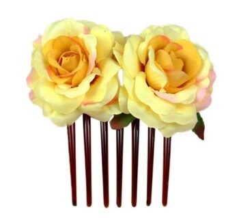 Hårkam Med Roser Gul Med Rosa