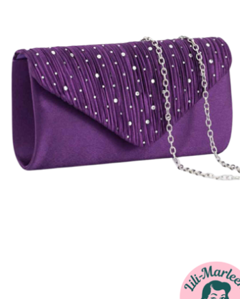 Melodi Lilla Satin Clutch Med Rhinsten   Sølvrem
