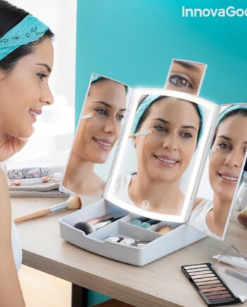 Panomir Sammenklappeligt Led Spejl Med Makeup Organizer Grå