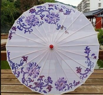Solparaply Parasol Hvid Med Lilla Snørkler