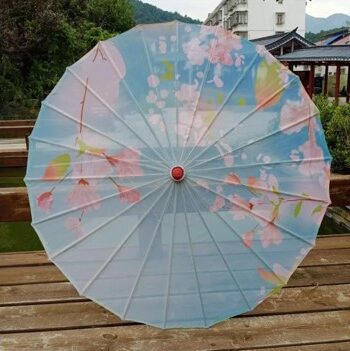 Solparaply Parasol Lyseblå Med Lyserød Flora