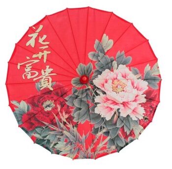 Solparaply Parasol Rød Med Flora Med Sommermotiv