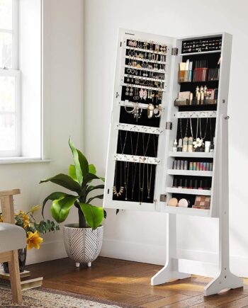 Stående Spejlskab Med Separate Rum Til Makeup Smykker Hvid